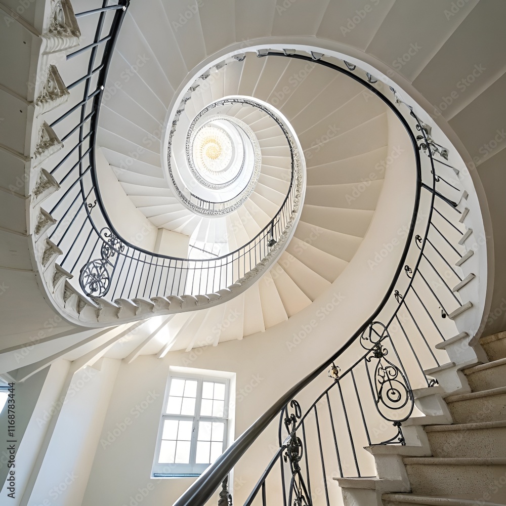 Fototapeta premium spiral staircase white stairs with railings