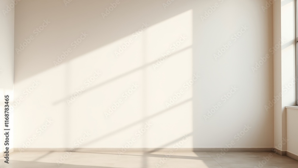 Empty Room with Sunlight Streaming Through Window and Cast Shadows on Wall