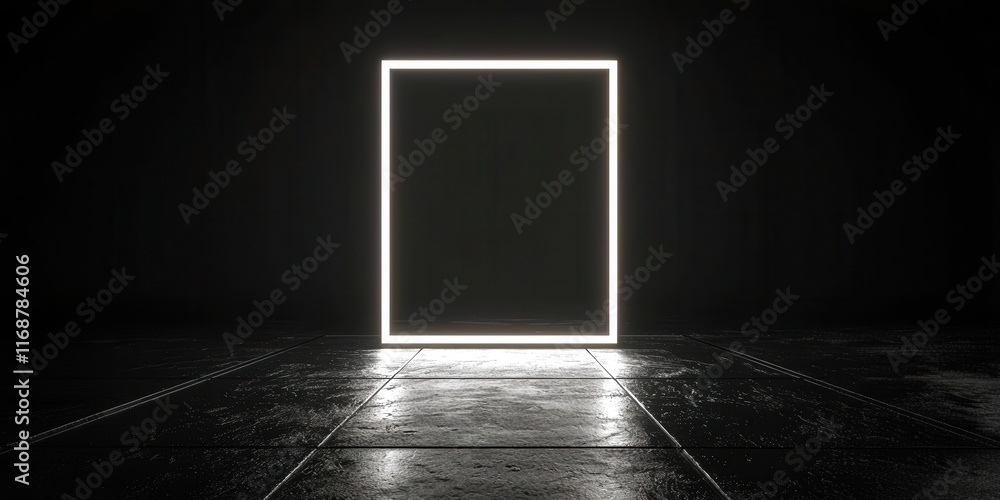 Square is lit up in a dark room Square is lit up in a dark room