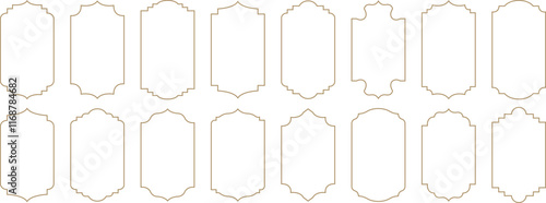 Islamic frames. Ramadan frames, mosque arches, decorative arches, Moroccan gates, black silhouette illustration. Golden Islamic window shapes in oriental style. Islamic vector window or door