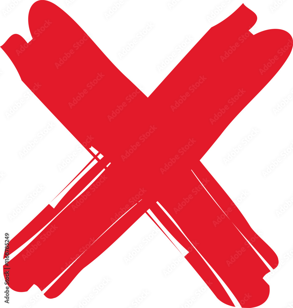 Obraz premium Grunge letter X. X icon. Red cross mark sign vector illustration. Sketch sign isolated on white background. Hand drawn calligraphy. Drawing vote symbol. X shape graphic texture.