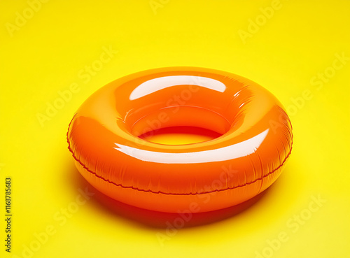 Orange inflatable ring on a bright yellow background, perfect for summer fun. photo