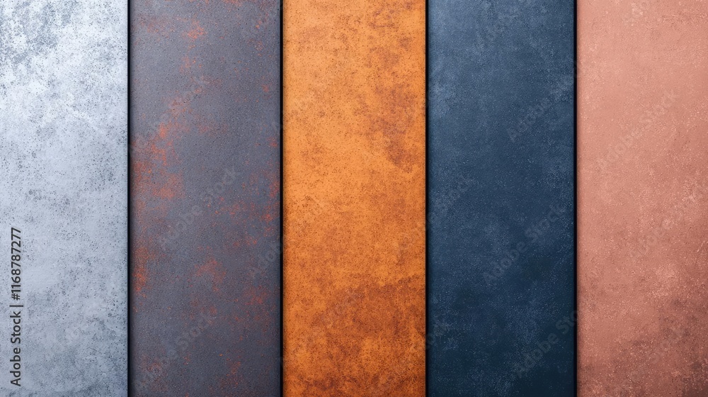 Grungy abstract background idea. Various textured surfaces displaying metallic and earthy colors and finishes. Grungy abstract background idea. Various textured surfaces displaying metallic and earthy colors and finishes.