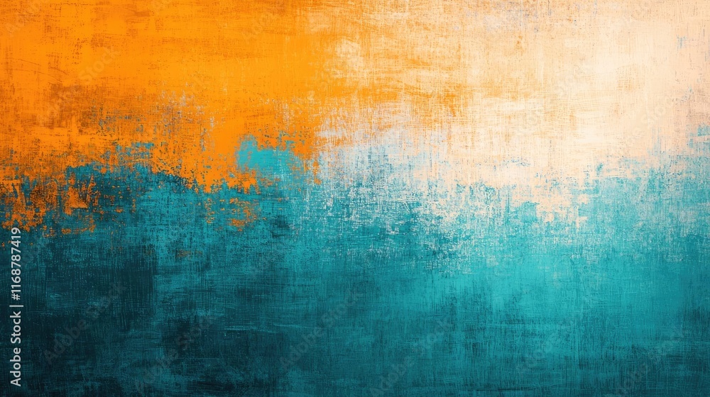 Grungy abstract background idea. Abstract painting with vibrant orange and teal hues blending creatively. Grungy abstract background idea. Abstract painting with vibrant orange and teal hues blending creatively.