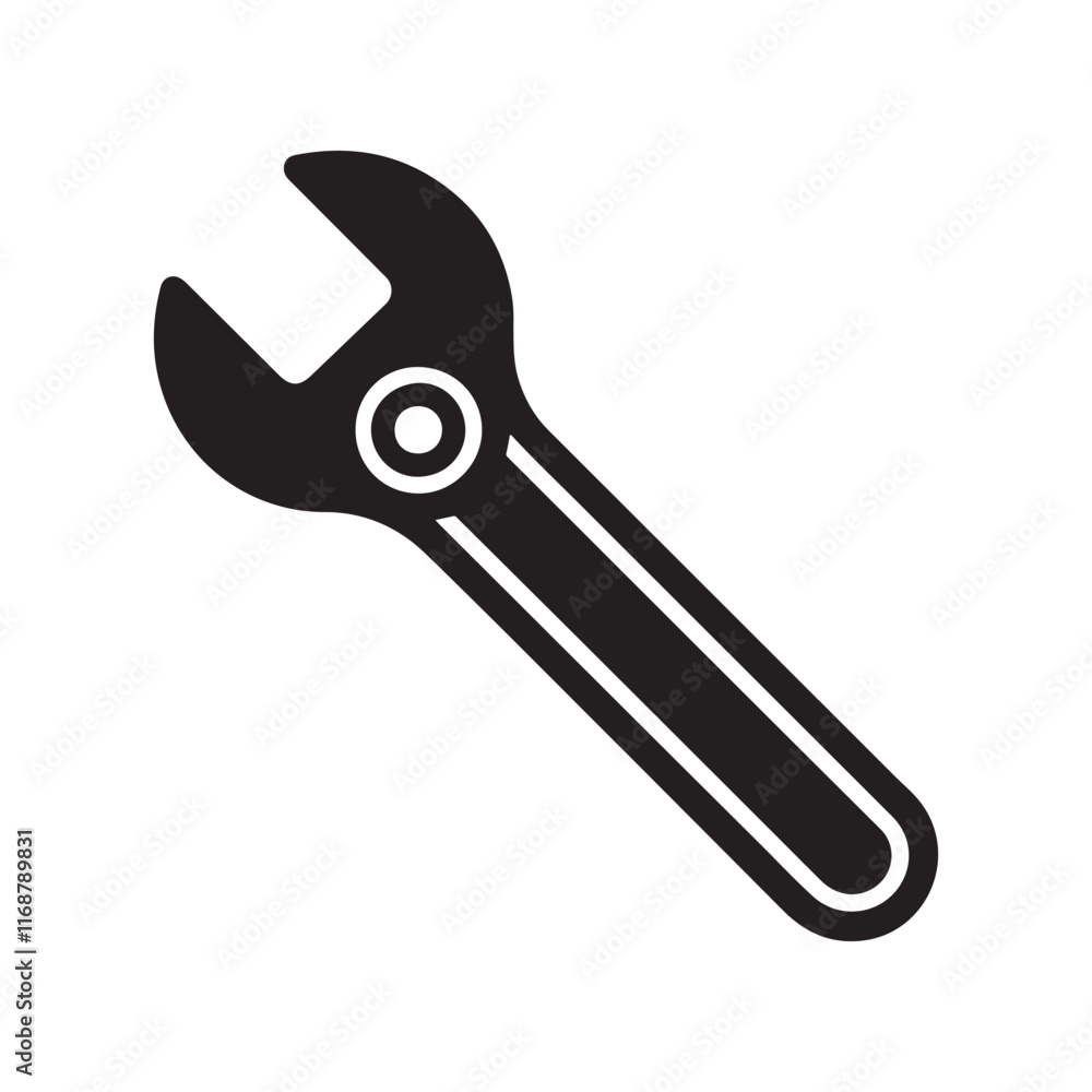 Wrench silhouette icon vector on white background Wrench silhouette icon vector on white background
