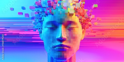 Wallpaper Mural Face made of blocks is shown in a colorful background Torontodigital.ca