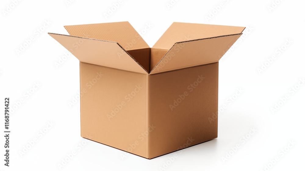 Open Cardboard Box on a White Background for Packaging and Shipping Open Cardboard Box on a White Background for Packaging and Shipping