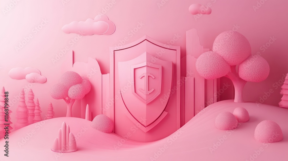 Cybersecurity: Shield with a lock, protecting digital business data. paper cut Art Style 3d Cybersecurity: Shield with a lock, protecting digital business data. paper cut Art Style 3d