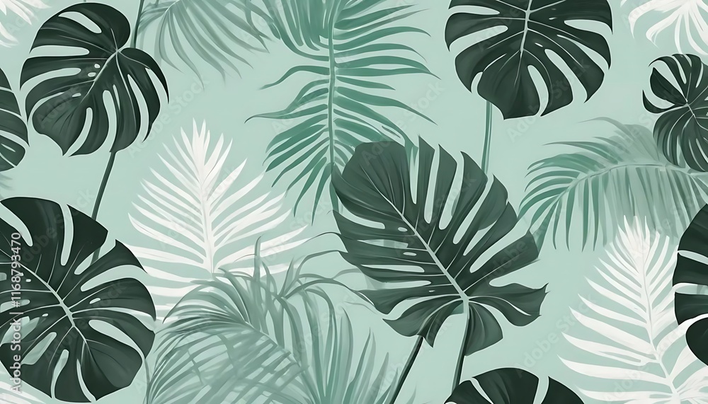 Lush Tropical Green Leaves Seamless Pattern Design Lush Tropical Green Leaves Seamless Pattern Design