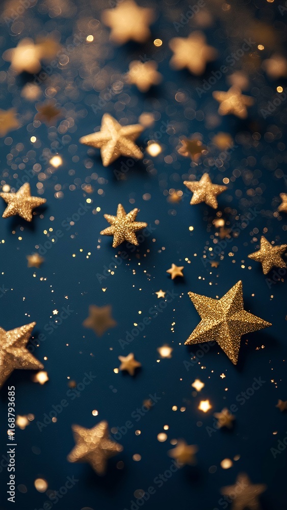 Glittering Golden Stars on Dark Blue Background with Sparkling Dust - Festive Illustration Phone Wallpaper Glittering Golden Stars on Dark Blue Background with Sparkling Dust - Festive Illustration Phone Wallpaper
