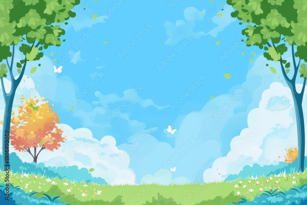 A Pastoral Landscape with Trees, Butterflies, and Clouds A Pastoral Landscape with Trees, Butterflies, and Clouds