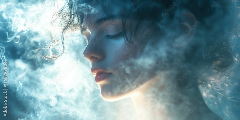 Fototapeta premium Ethereal portrait of a woman surrounded by mist