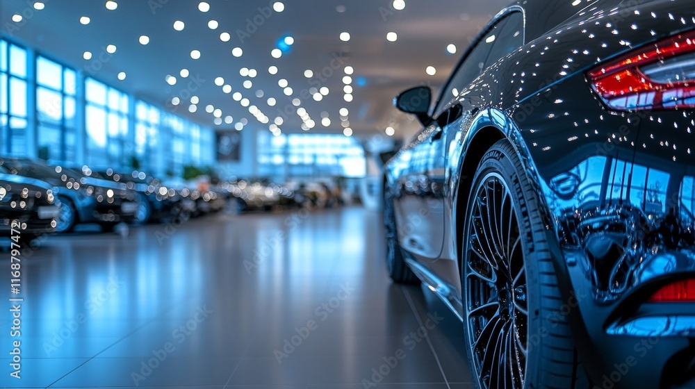 Luxury Sports Car on Display, Sleek Design and Vibrant Showroom, Automotive Photography Luxury Sports Car on Display, Sleek Design and Vibrant Showroom, Automotive Photography