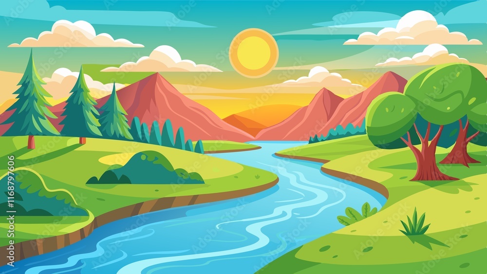 Obraz premium landscape with river and mountains