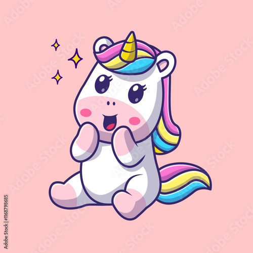 Cute Unicorn Surprised Cartoon Vector Icon Illustration. 
Animal Nature Icon Concept Isolated Premium Vector. Flat 
Cartoon Style 