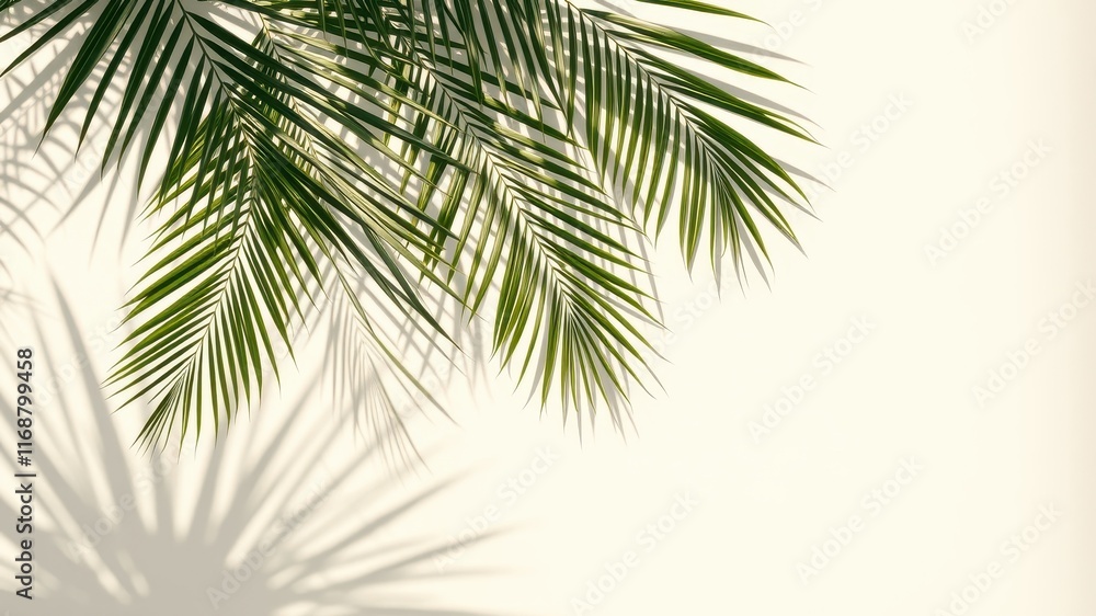 Tropical Fronds Cast Shadows on a Light Beige Background, Perfect for Summer Designs or Relaxation Themes Tropical Fronds Cast Shadows on a Light Beige Background, Perfect for Summer Designs or Relaxation Themes