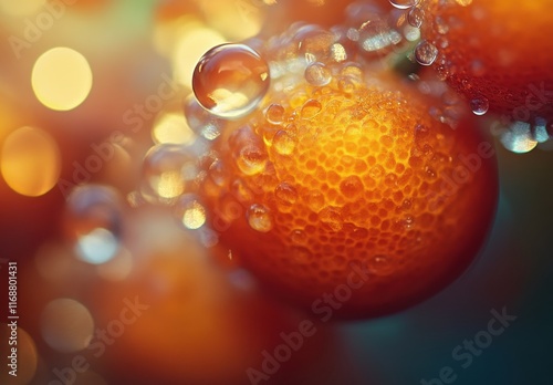 Close-Up View of Fresh Orange Bubbles with a Soft Background Creating a Dreamy Wallpaper Effect for Natural and Abstract Imagery photo