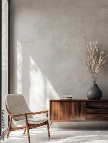 Modern minimalist living room interior design with wooden furniture