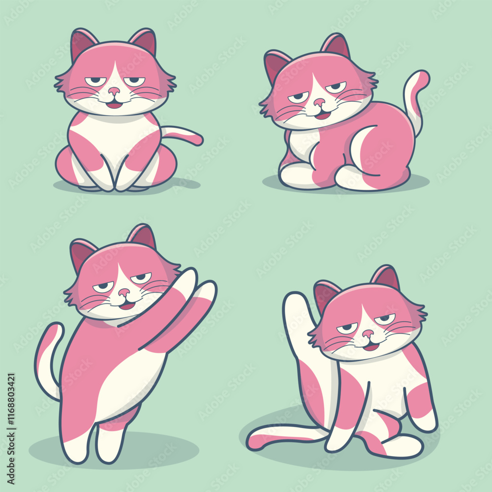 Fototapeta premium Vector Illustration of Cute Cartoon Cat Characters on Isolated Background