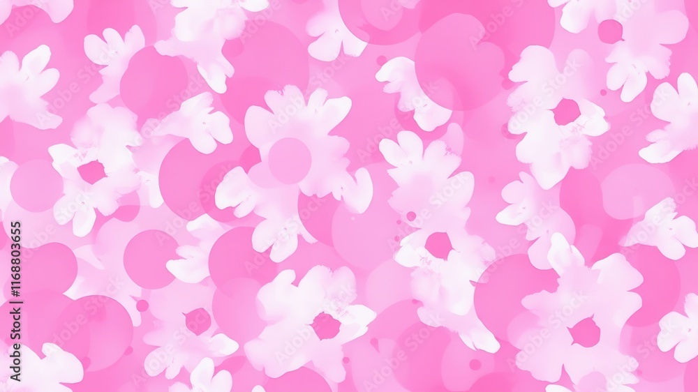 Abstract Pink Floral Pattern with Soft Circles and Daisies Abstract Pink Floral Pattern with Soft Circles and Daisies