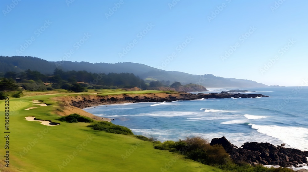 Fototapeta premium Oceanside Golf Course Green with Coastal Cliffs