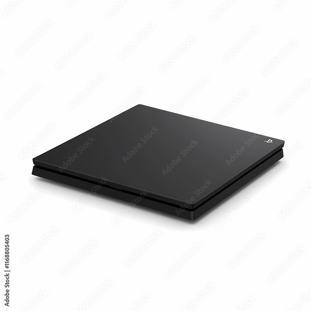 Sleek Black Gaming Console Set Against a White Background Sleek Black Gaming Console Set Against a White Background