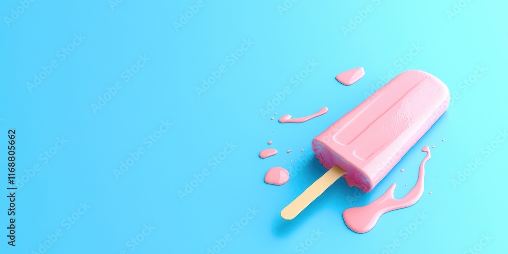 Pink ice cream stick with a pink drizzle of liquid on it Pink ice cream stick with a pink drizzle of liquid on it