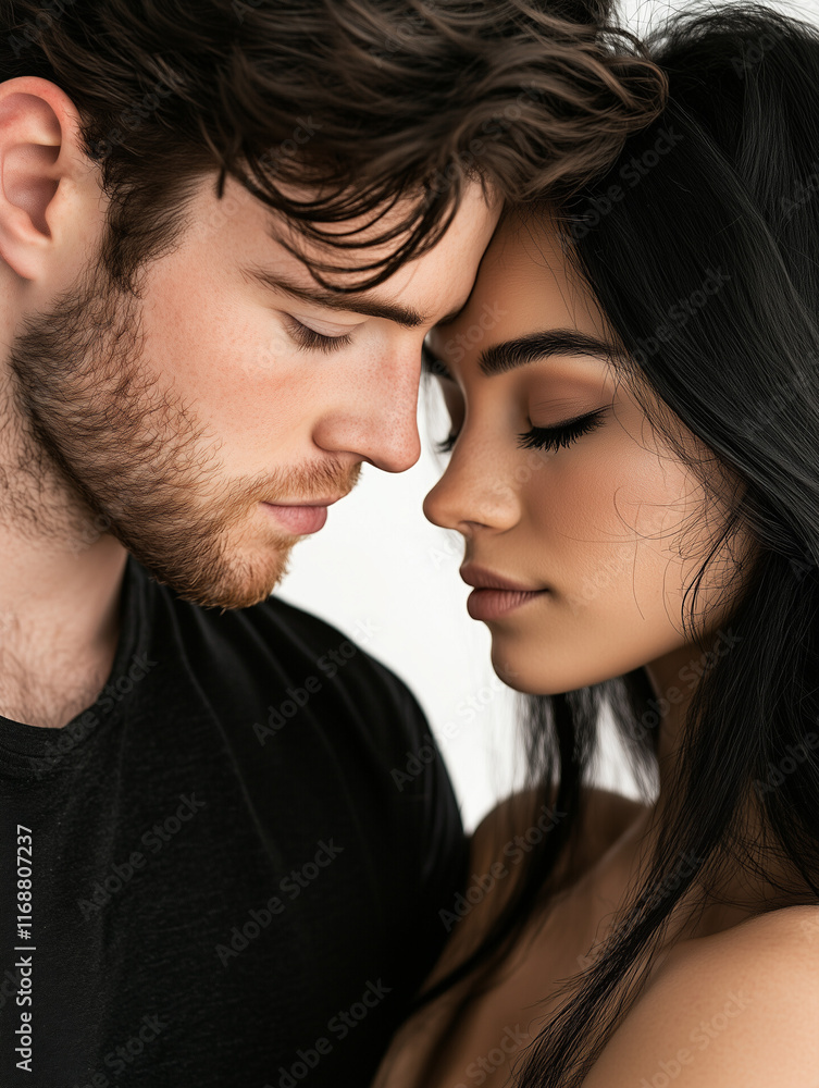 Close up portraits of mid 20s couple in love. Putting their head together. Close up portraits of mid 20s couple in love. Putting their head together.
