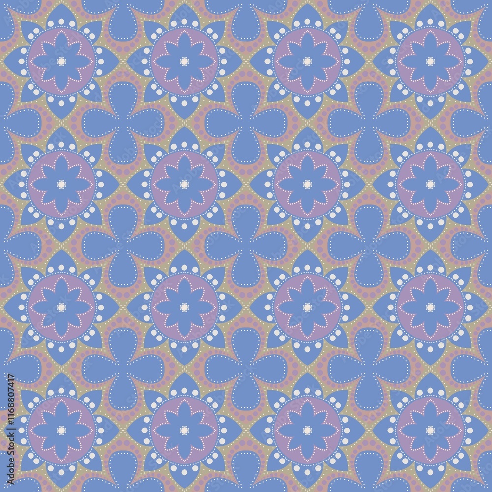 Vibrant seamless floral pattern featuring purple flowers and blue petals on a soft background Vibrant seamless floral pattern featuring purple flowers and blue petals on a soft background
