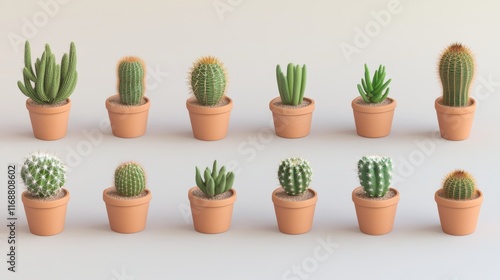 Wallpaper Mural Serene Array of Cacti in Terracotta Pots - Top-down View of Vibrant Green Plants with Prickly Spines in Earthy Containers Torontodigital.ca