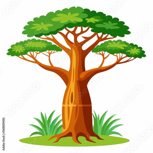 baobab tree with roots illustration on white background