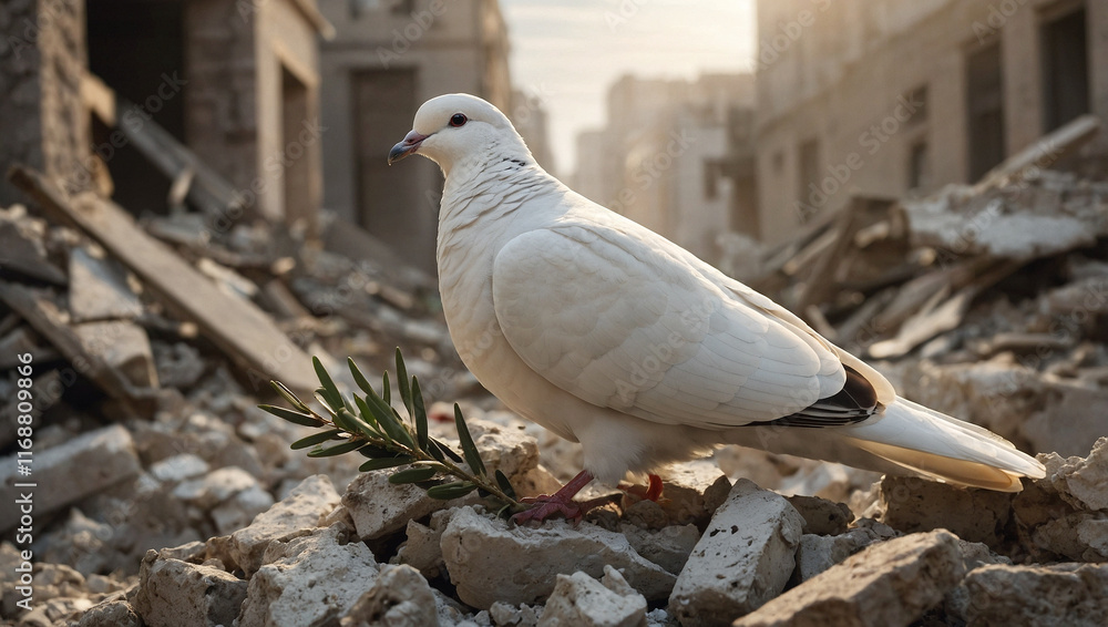 a white dove is standing on top of rubble a white dove is standing on top of rubble