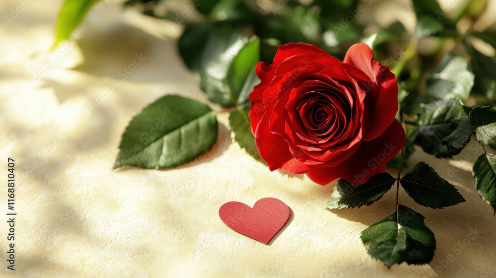 Romantic gesture red rose with heart floral arrangement soft light love concept