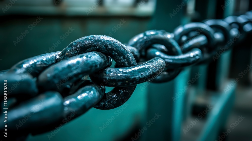 Close up of a Heavy Duty Rusty Metal Chain Industrial Strength Links Close up of a Heavy Duty Rusty Metal Chain Industrial Strength Links