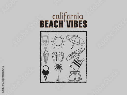 Stylish beach vibes graphic design with summer essentials element for California lovers