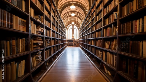 Wallpaper Mural Arched Library Hallway Filled With Bookshelves Torontodigital.ca