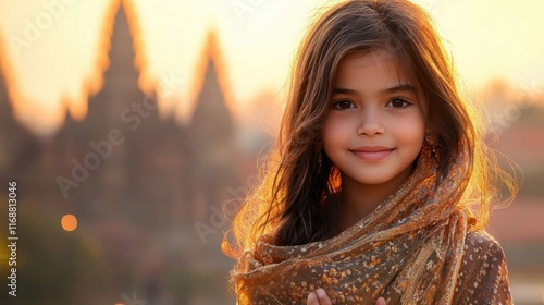 Smiling girl in traditional clothing. photo