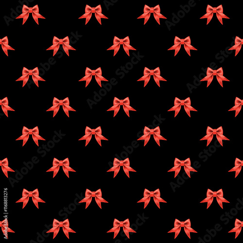 Red bows arranged in a repeating pattern on a black background creating a festive design suitable for various occasions