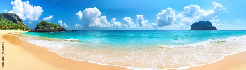 Beautiful tropical beach with clear waters and blue sky, perfect for vacation escapes. Beautiful tropical beach with clear waters and blue sky, perfect for vacation escapes.