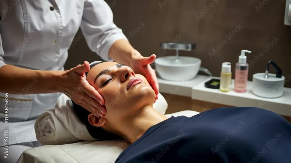 Relaxing facial massage in spa setting for ultimate rejuvenation and wellbeing Relaxing facial massage in spa setting for ultimate rejuvenation and wellbeing