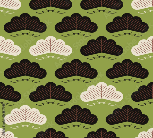 motif de forêt de pin style japonais tuile sans couture vert marron ivoire