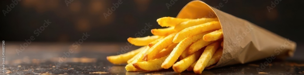 A stack of hot french fries nestled in a crumpled paper wrap , potatoes, hot, french fries A stack of hot french fries nestled in a crumpled paper wrap , potatoes, hot, french fries