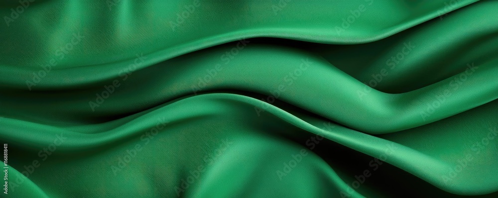Fototapeta premium Velvet abstract background concept. Smooth green fabric waves create a luxurious and elegant background texture.