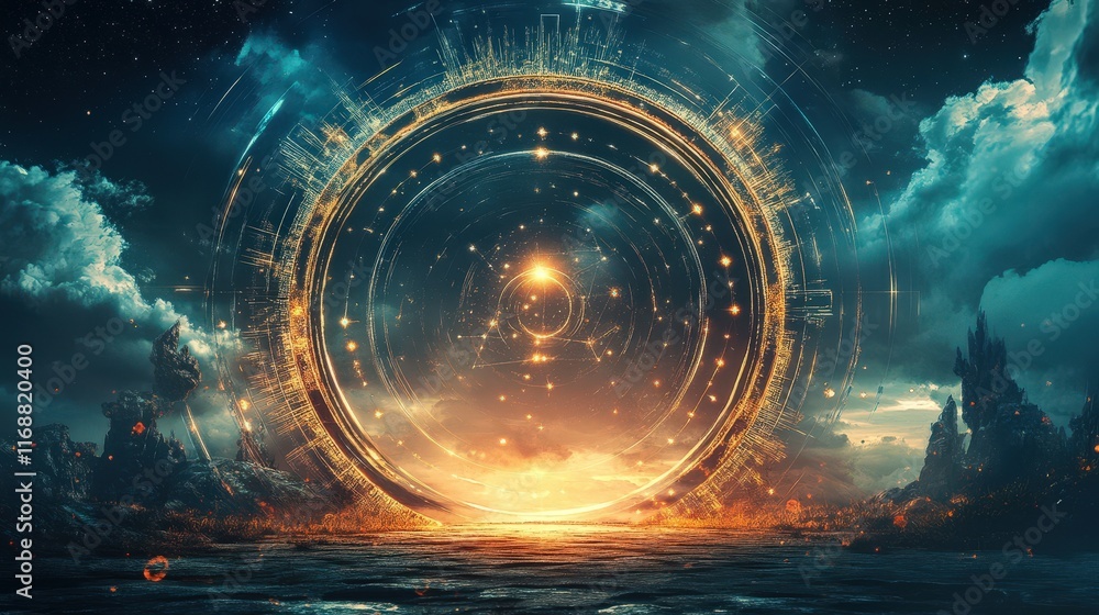 Celestial Ring Gateway Over a Fantasy Landscape Celestial Ring Gateway Over a Fantasy Landscape