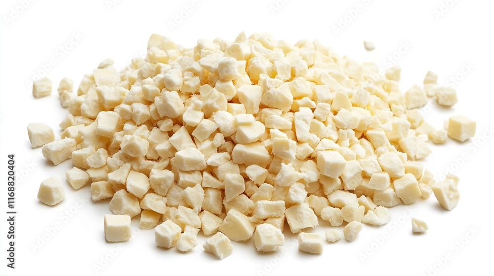 Heap of Diced Soft Cheese Isolated on White Background (Top View)
Heap of Diced Soft Cheese Isolated on White Background (Top View)