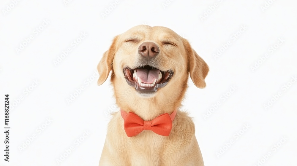 Happy Golden Retriever Puppy Wearing a Bow Tie Smiling Dog Portrait Studio Shot Happy Golden Retriever Puppy Wearing a Bow Tie Smiling Dog Portrait Studio Shot