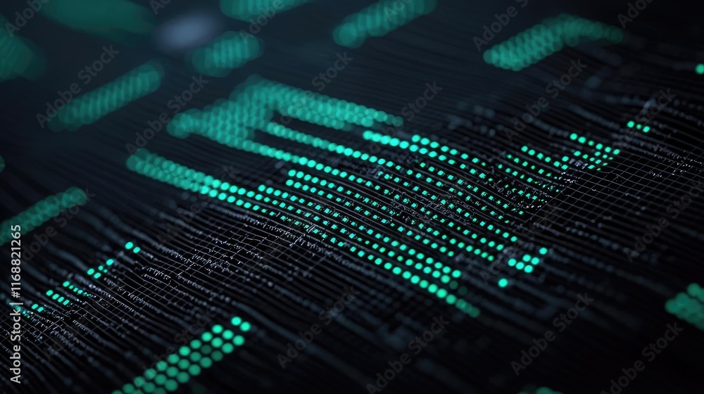 Grid abstract background concept. Close-up view of digital data visualization with glowing green elements. Grid abstract background concept. Close-up view of digital data visualization with glowing green elements.