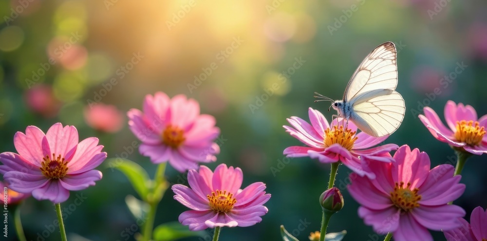 Delicate white butterflies flutter around vibrant blooms , nature, wings, butterfly