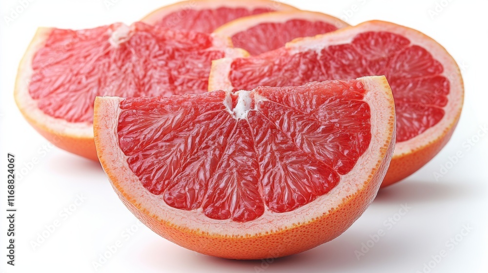 Freshly Cut Grapefruit Slices on Bright White Background Showcasing Juicy Texture and Vibrant Color for Healthy Eating and Nutrition Concepts Freshly Cut Grapefruit Slices on Bright White Background Showcasing Juicy Texture and Vibrant Color for Healthy Eating and Nutrition Concepts