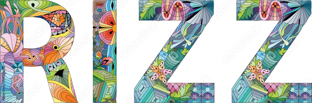 Word Rizz - charisma and being charismatic and charming. Hand drawn lettering. Vector text. Word Rizz - charisma and being charismatic and charming. Hand drawn lettering. Vector text.
